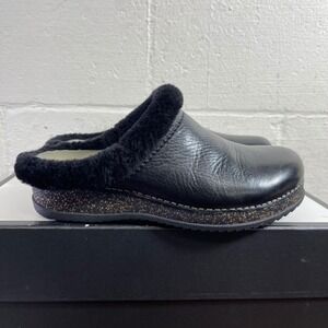 Dansko Magda Waxy Milled Slippers Mule Black Leather Shearling‎ Women 37 EU/7 US